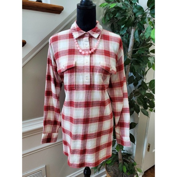 Old Navy Maternity White & Red Collared Long Sleeve Buttons Down Casual Shirt L - Picture 1 of 10